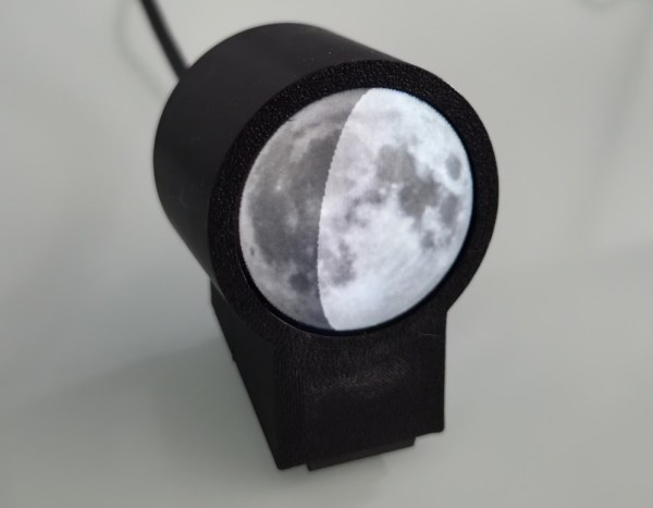 A render of the moon, on a circular display.
